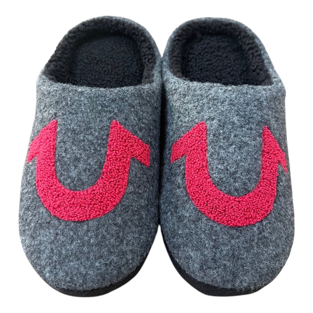 New True Religion Soft House Slippers Gray / Red Logo Men's Size Small 7-8 - Picture 1 of 6